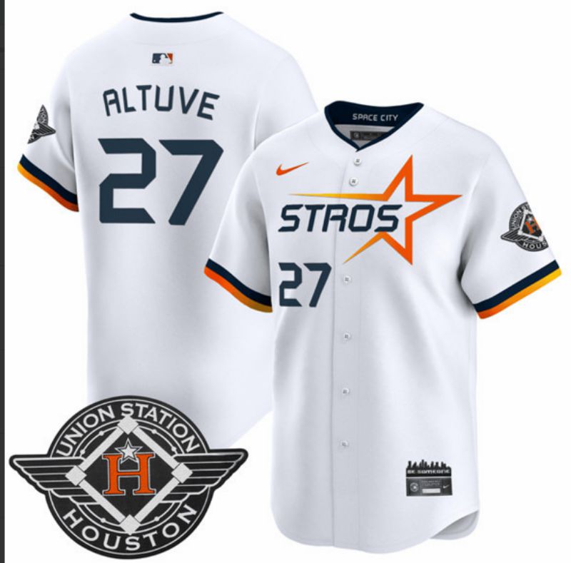 Men Houston Astros 27 Altuve White Three generations Joint Name 2025 Nike MLB Jersey style 1